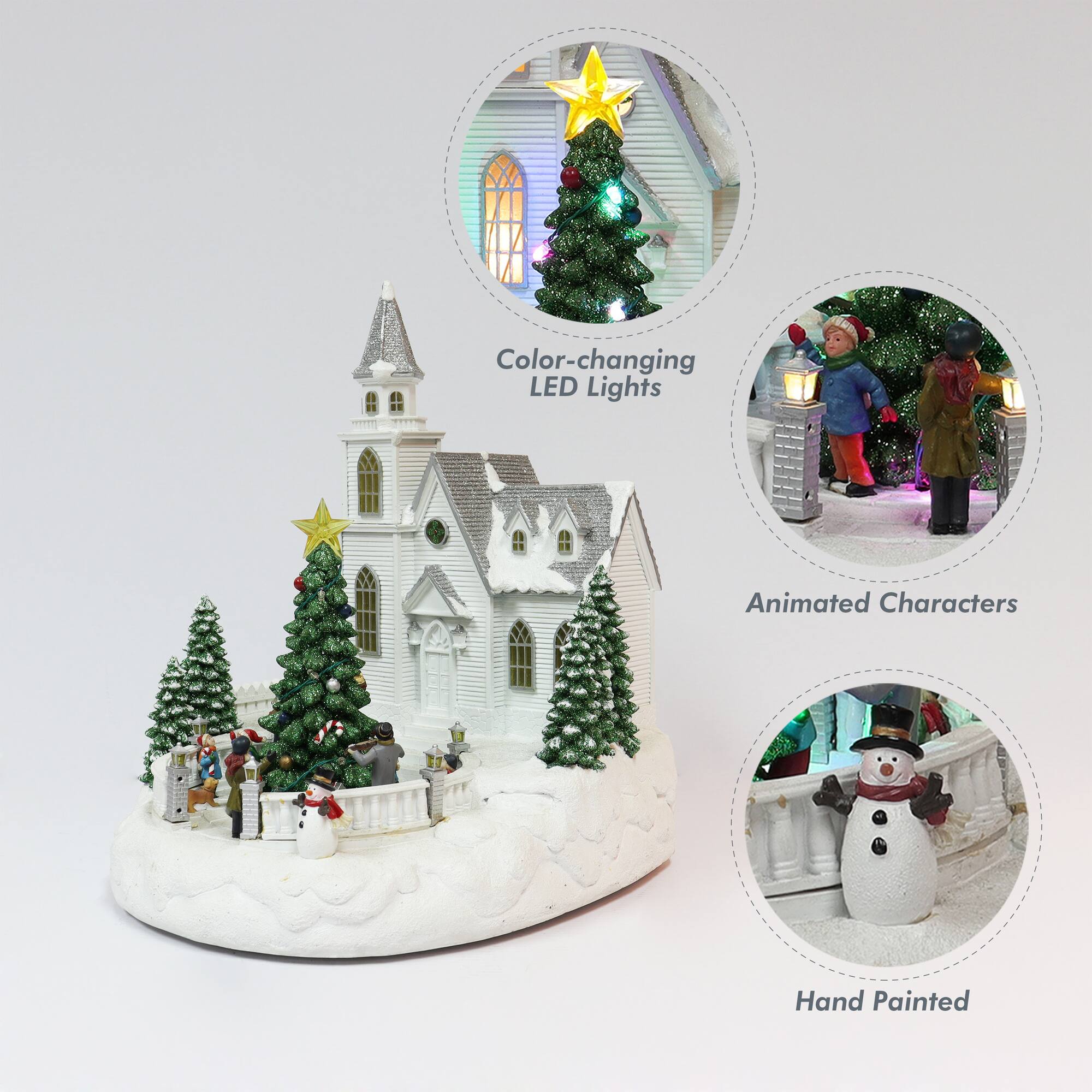 Moments in Time 14” Animated Snowy White Christmas Church